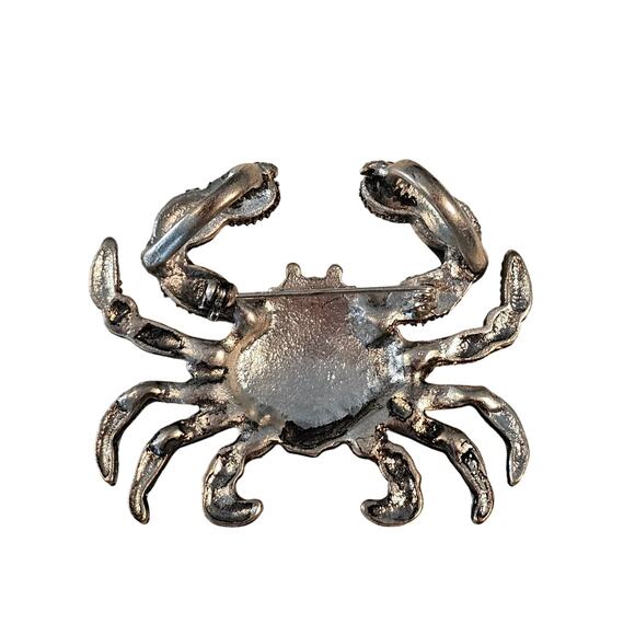 Vintage Painted Crab Brooch & Pendant Red and Blue Green with Silver Backing - Picture 2 of 6